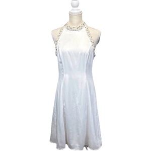Adrianna Papell Ivory Beaded Halter Fit Flare Dress US 8 NWT Short  Lined Formal